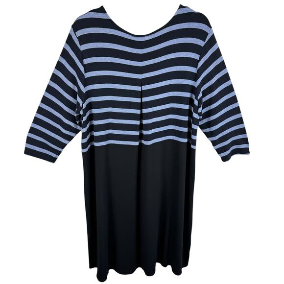 J. Jill Wearever Collection Blue Black Striped Stretchy Knit 3/4 Sleeve Dress XL - Picture 2 of 5